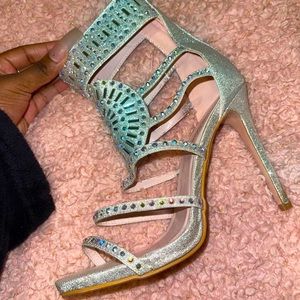 Silver Glitter Glam Iridescent Rhinestone Heels